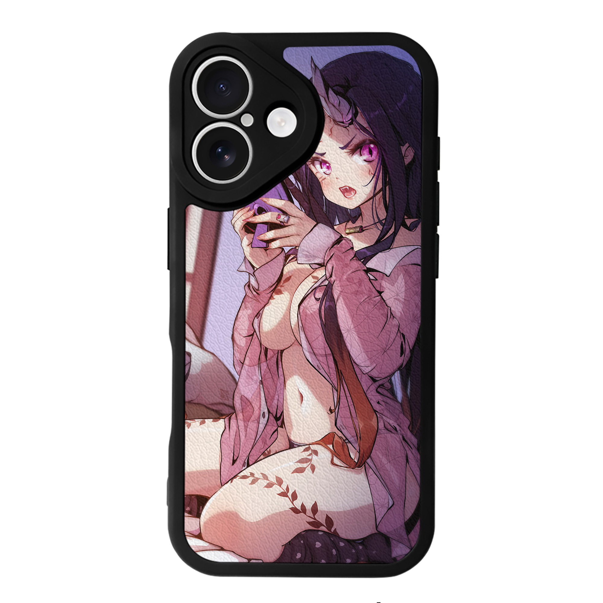 （画像用） 鬼滅の刃（きめつのやいば）竈門 禰󠄀豆子／かまど ねずこ Kamado Nezuko 【iPhone 16シリーズ対応】シリコンスマホケース（レザー調） 材質：シリコン